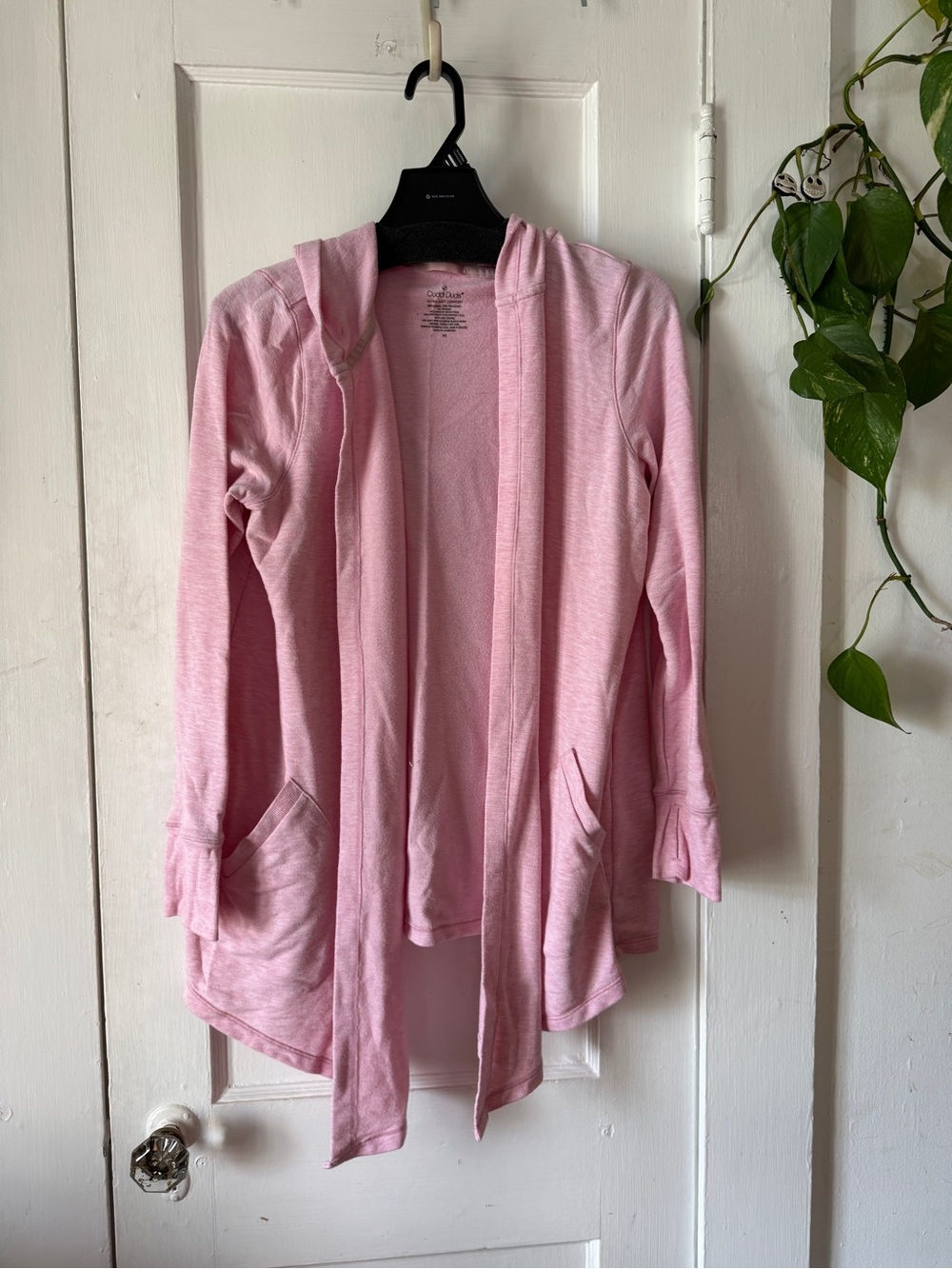 Cuddl Duds Light Pink Open-Front Hooded Cardigan